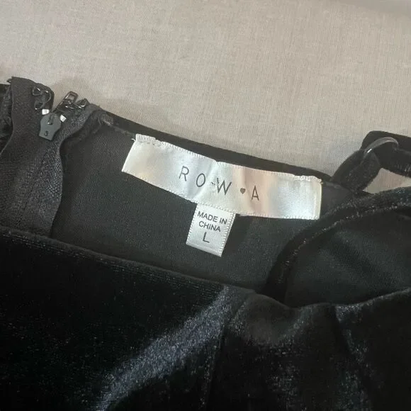 Row A Black Velvet Ruffled Chiffon Skirt Lined Mini Party Dress Size Large - Picture 7 of 10